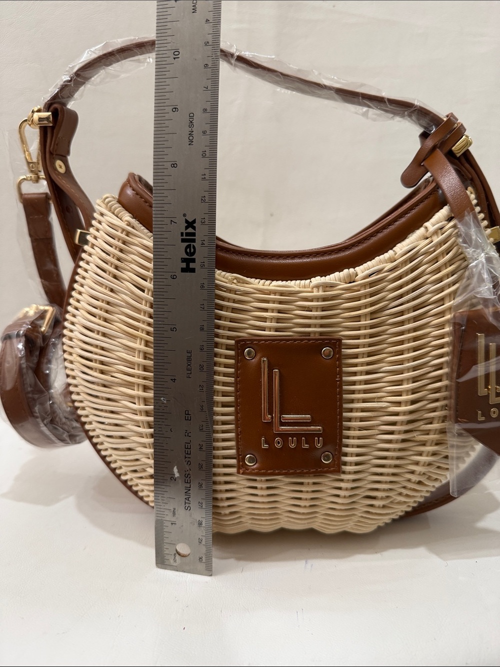 Loulou Woven Crescent Crossbody Bag in Natural & Brown - Picture 11 of 16